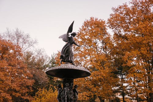 Free Statue of angel in peaceful autumn park Stock Photo