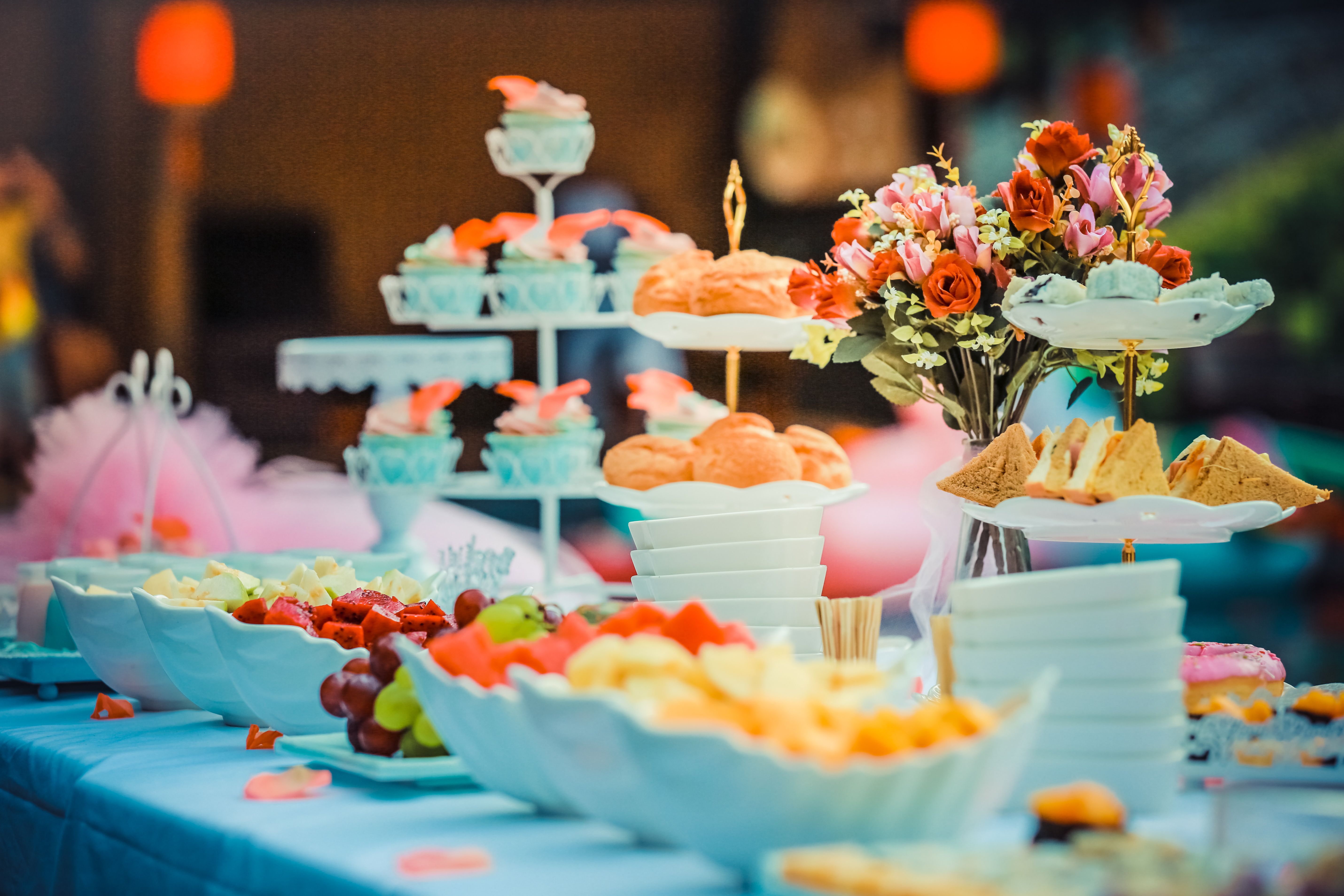 Food Items Placed on decorated table at graduation party