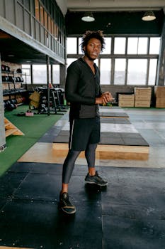 Portrait of an African American man in sports clothing standing indoors at a gym.