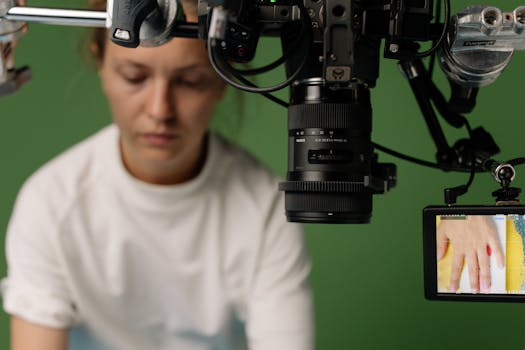 Behind the scenes of a studio shoot with a focus on video equipment and setup.