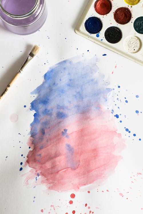 Pintura Em Aquarela Rosa E Azul