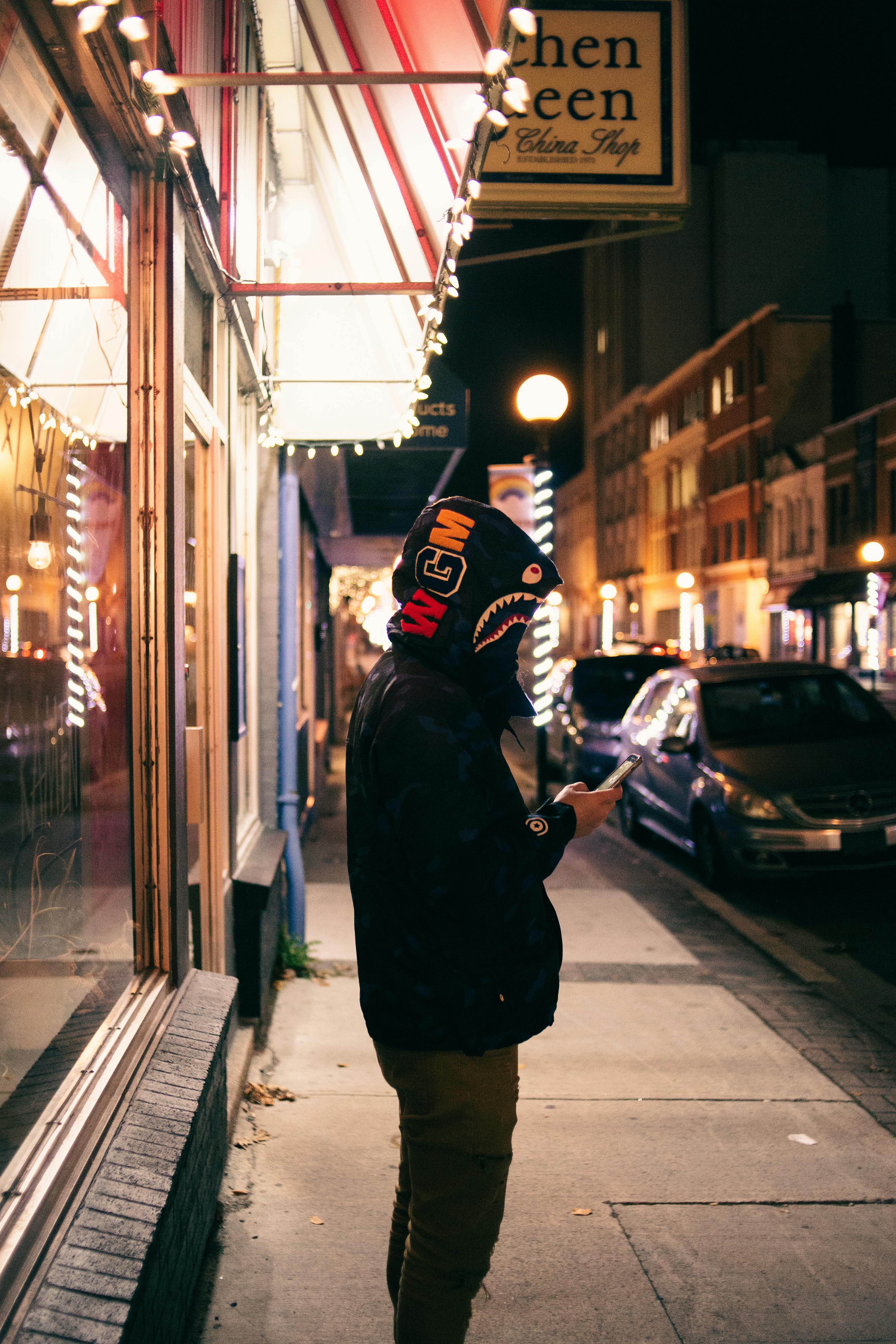 Close-Up Shot of a Person Wearing Bape Shark Hoodie · Free Stock Photo