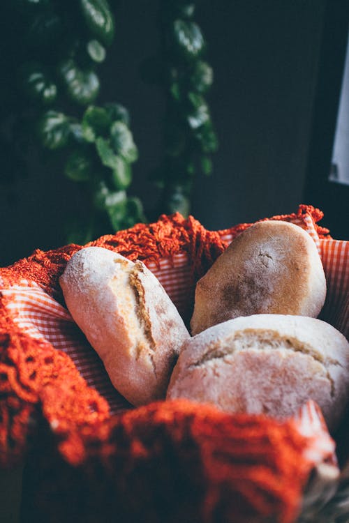 Brown Breads on Orange Gingham Fabric 