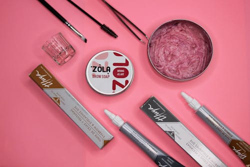 Beauty Products on Pink Background