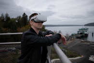 A Man Wearing Virtual Reality Goggles