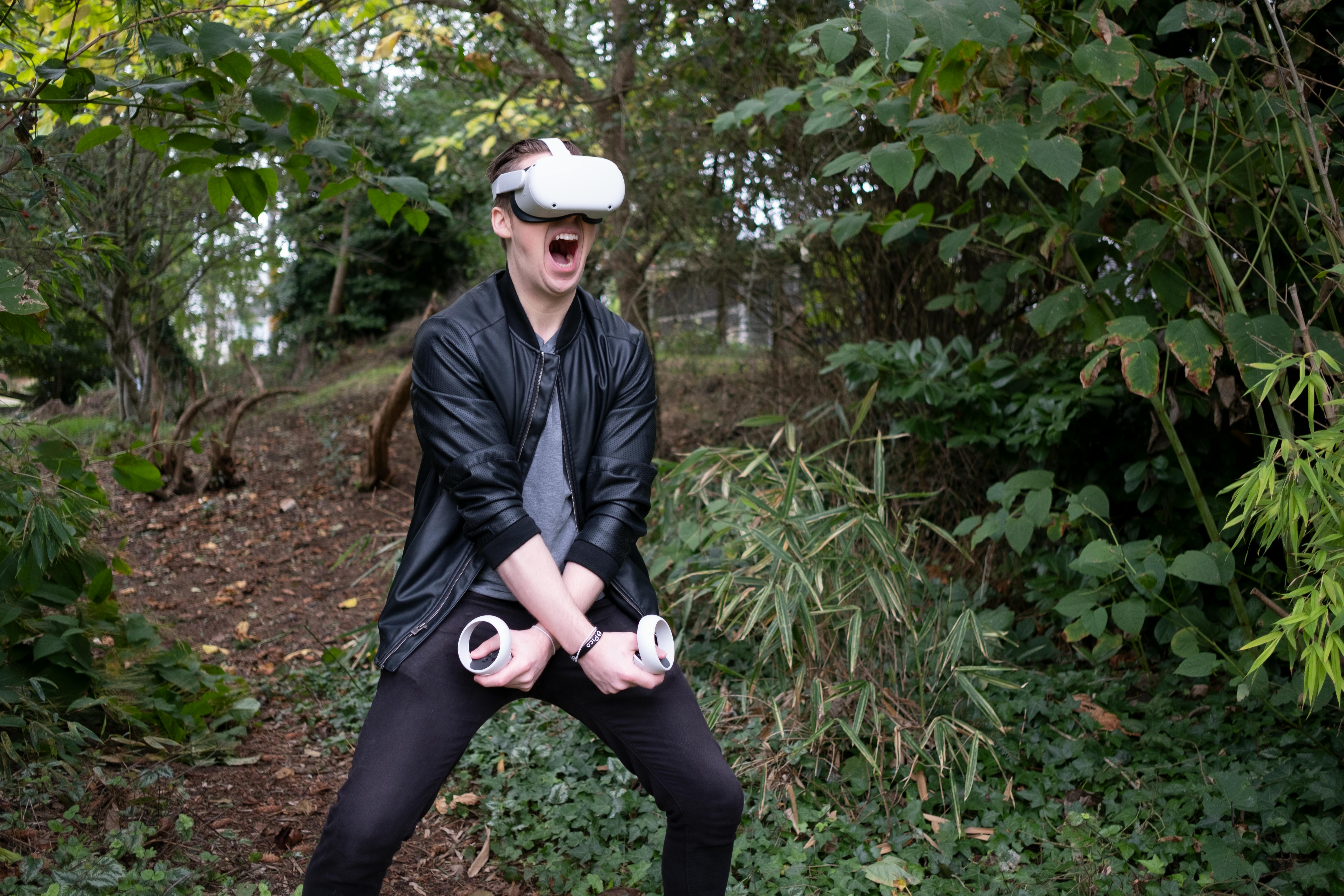 a man playing virtual reality game