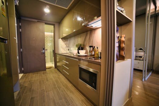 Stylish kitchen interior featuring modern appliances and elegant decor.