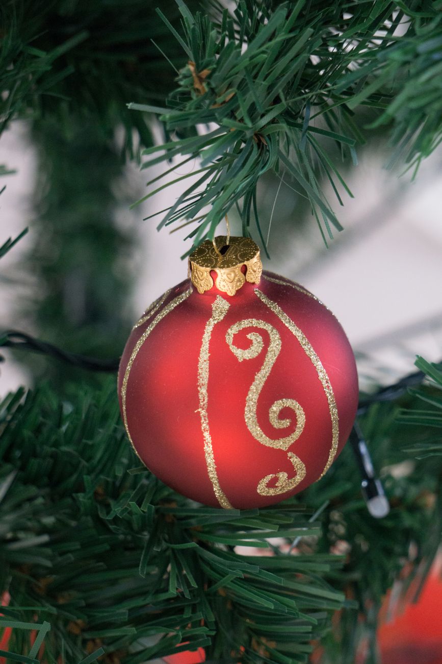 Red And Gold Bauble On Christmas Tree Free Stock Photo Red And Gold Bauble On Christmas Tree Free Stock Photo
