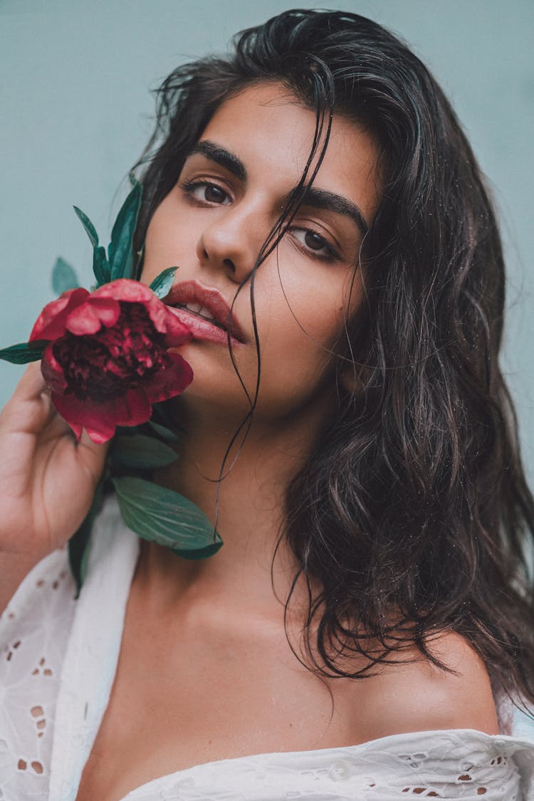 Charming Woman With Red Rose