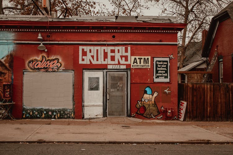 Abandoned Store With Wall Graffiti