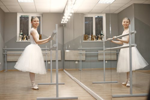 Free A Ballerina Standing in Front of the Mirror Stock Photo