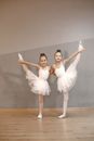 Young Ballerinas Standing on One Leg