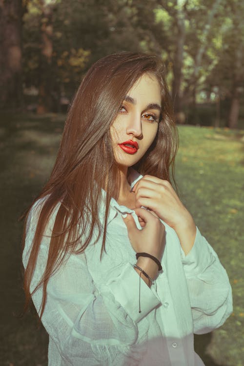 Photo of a Beautiful Woman with Red Lips