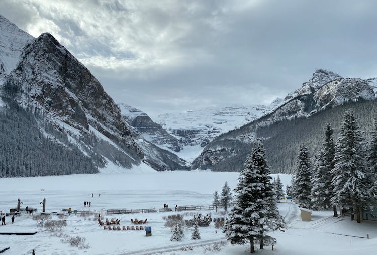 The Frozen Lake Louise In Alberta, Canada During Winter