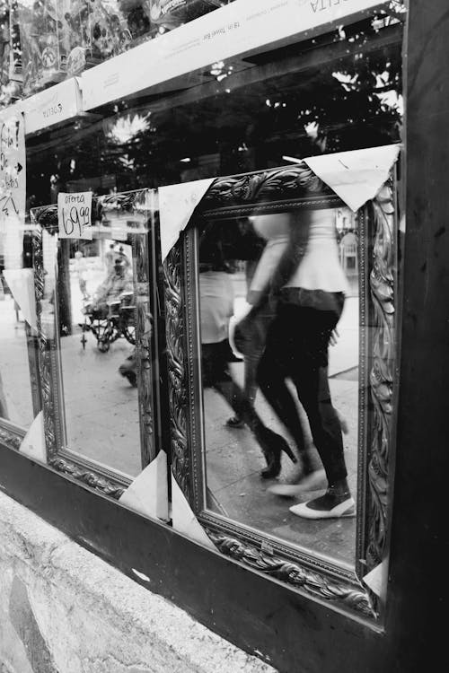 Free stock photo of black and white, feet, mirror Stock Photo