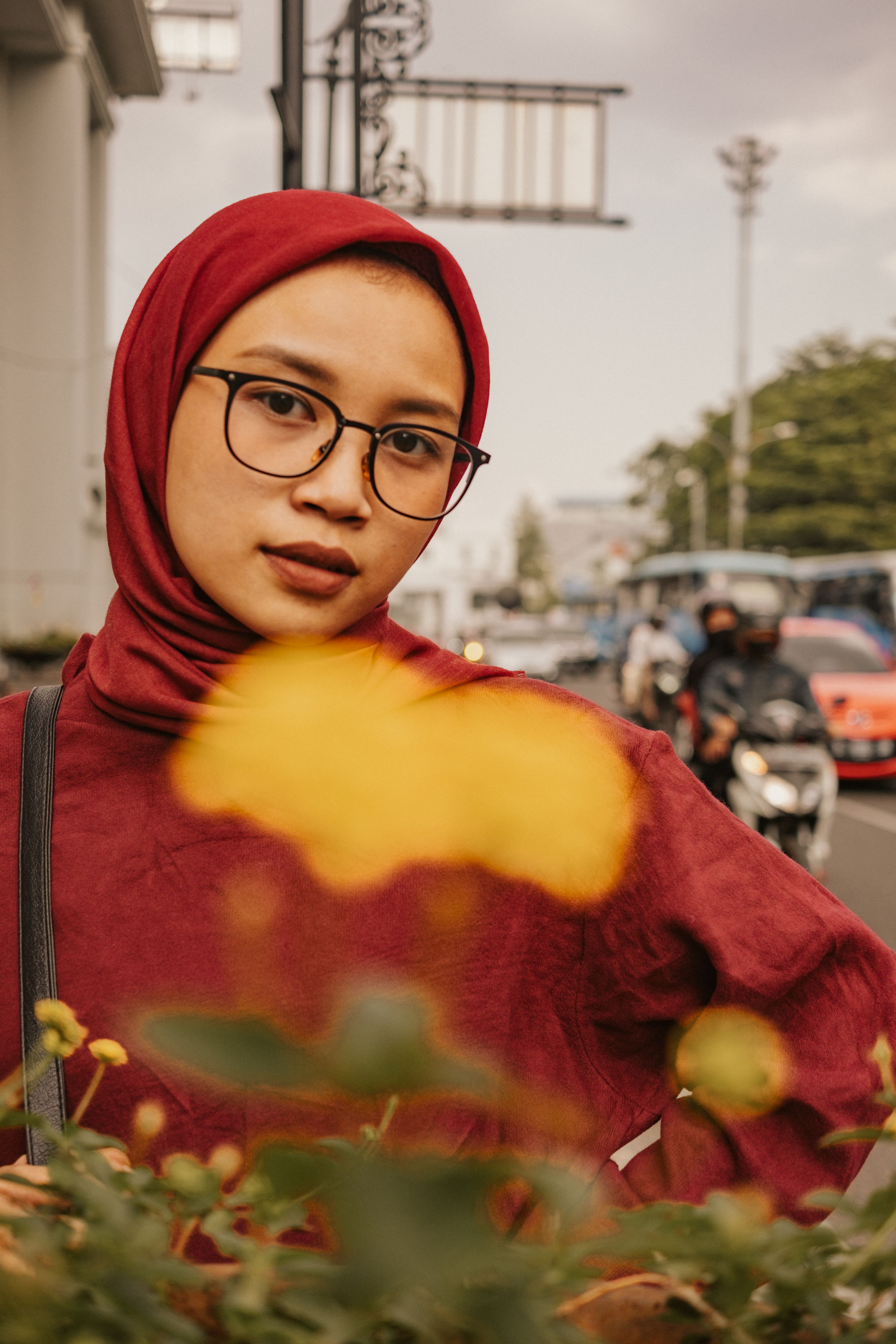 Woman in Red Long Sleeve Shirt Wearing Red Hijab · Free Stock Photo