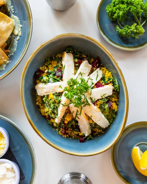 Top View of a Table with Delicious Dishes 