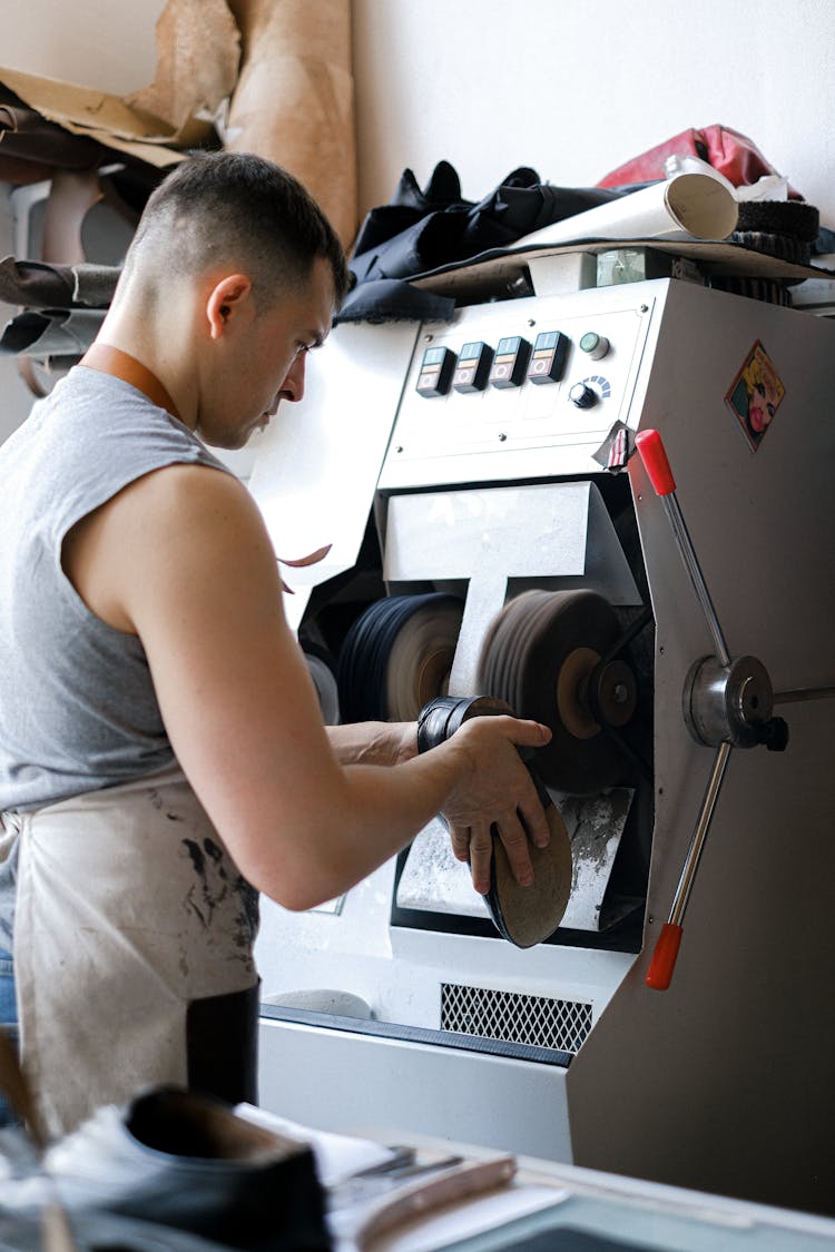 A Man Making Leather Shoes