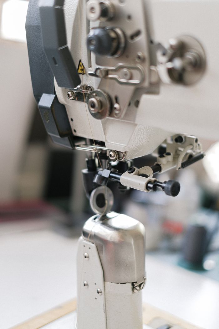 Industrial sewing machine in the soft goods corner