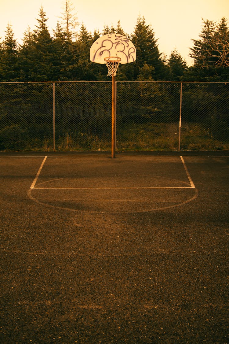 Basketball Hoop On Post On Sports Ground