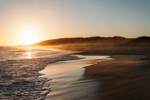 Waves at the Seashore during Sunset