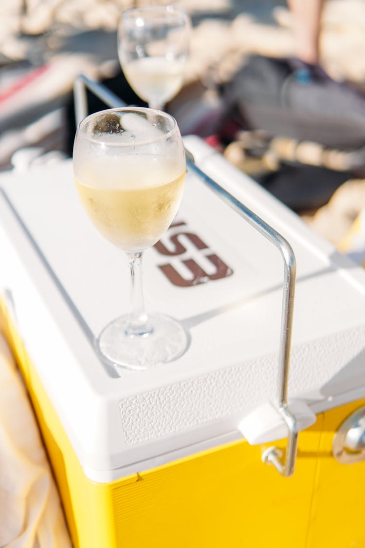 Wine Glass On The Yellow Cooler