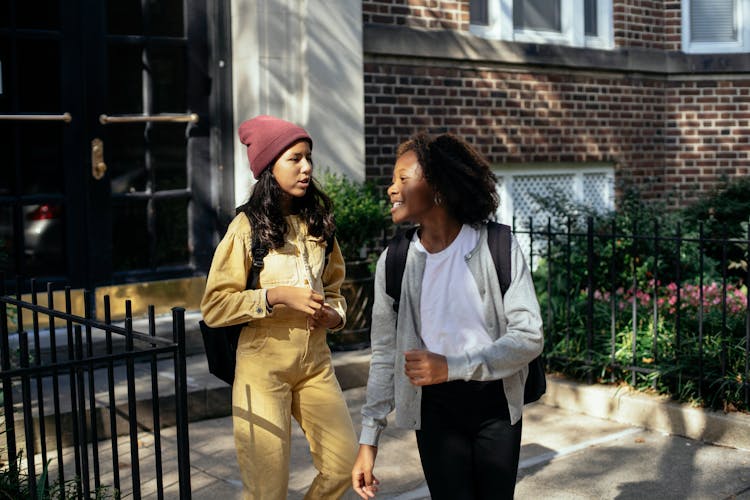 Cheerful Diverse Girls Talking On Street