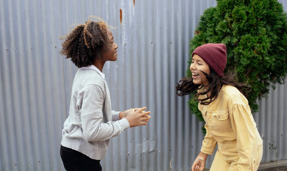 full|diverse friends laughing