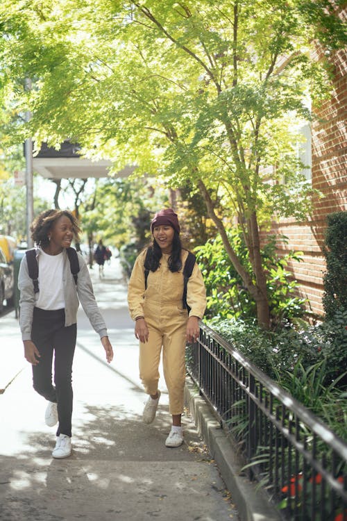 Ragazze Diverse Allegre Che Camminano A Casa