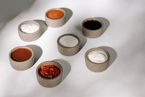 Bowls with Different Sauces 