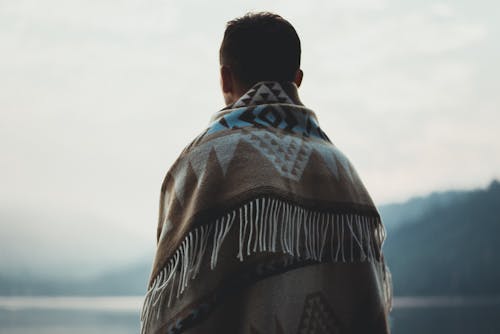Free Person Wearing Brown Tribal Print Scarf Stock Photo