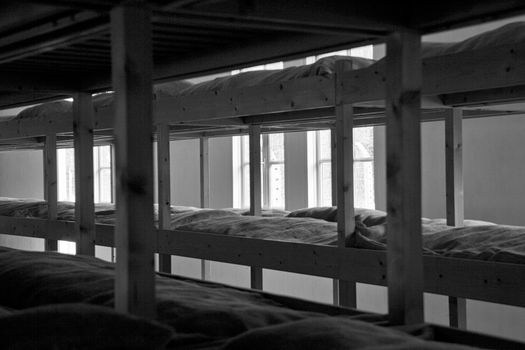 Grayscale Photo of Bed With Bed Pillows