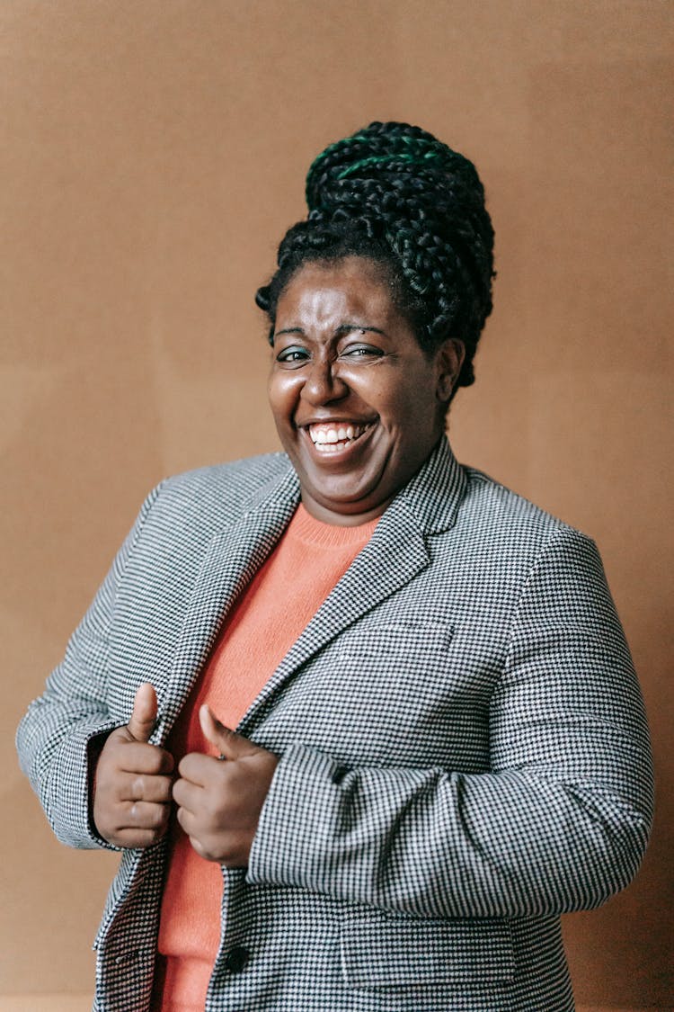 Laughing Formal Woman In Elegant Jacket