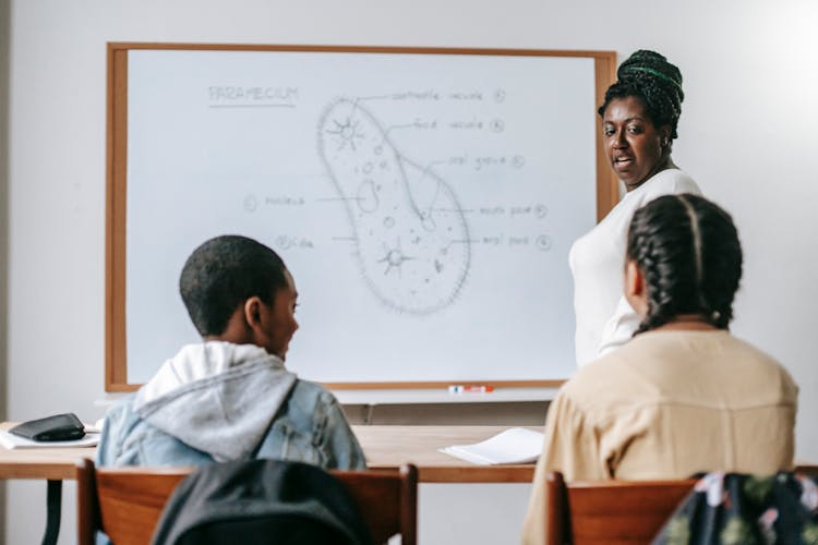 Biology Teacher During Lesson With Kids