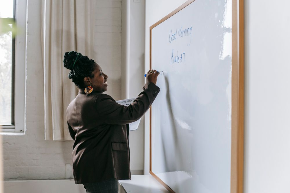 Writing a short script out on a whiteboard