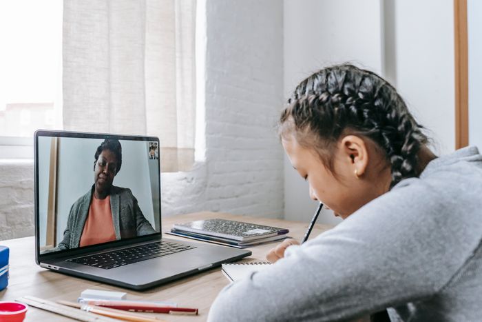 Student attending a live online class