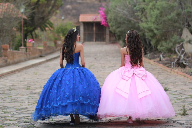 Girls In Gowns Walking Street