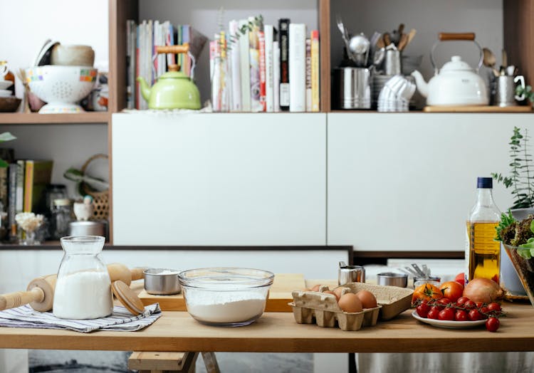 Ingredients For Dough On Wooden Counter