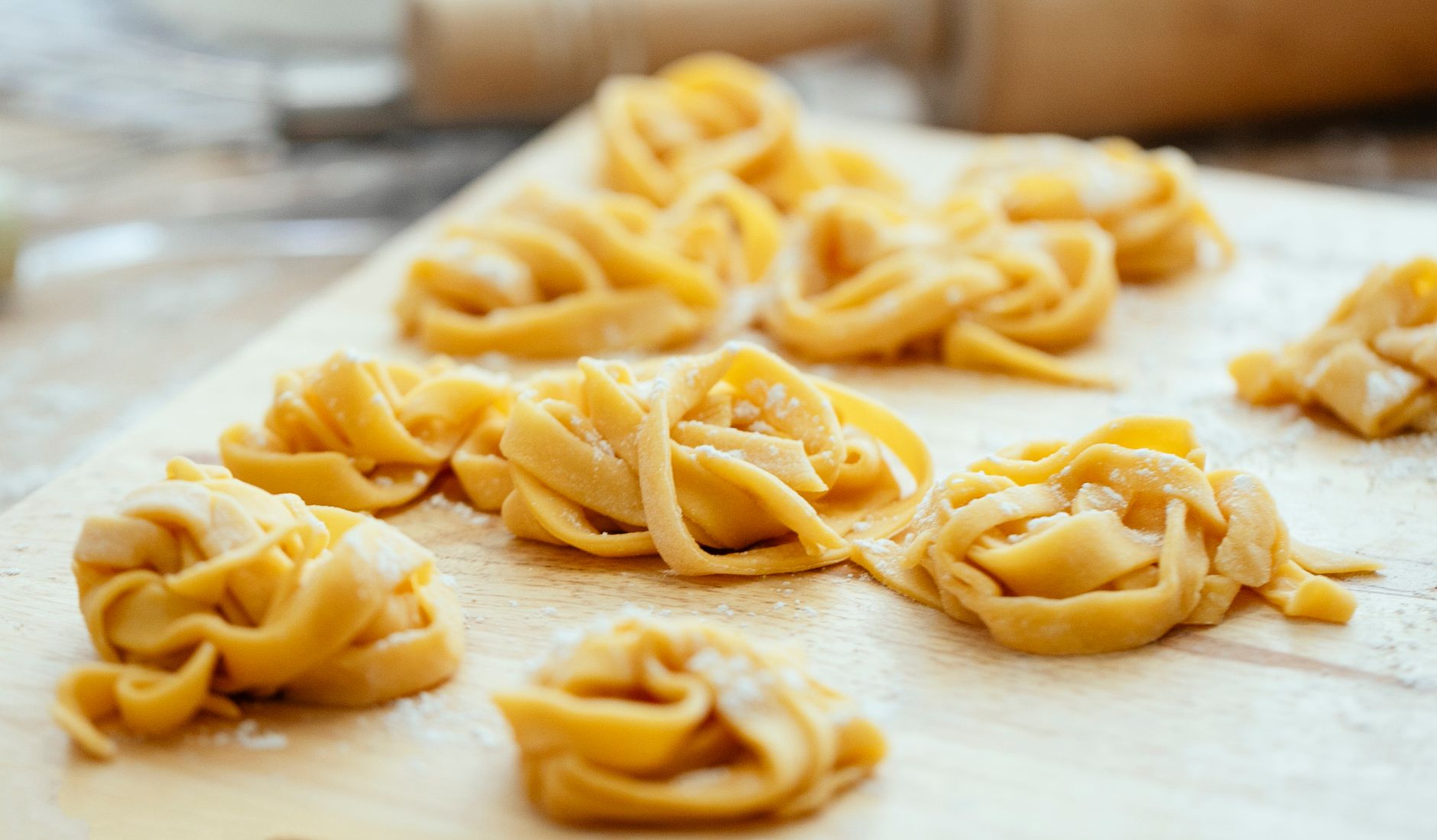 Cooking fresh tagliolini pasta in boiling water