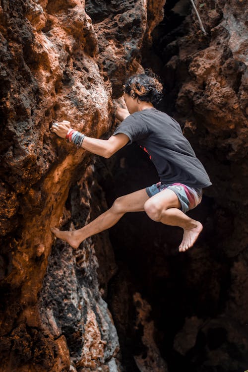 A Man Rock Climbing