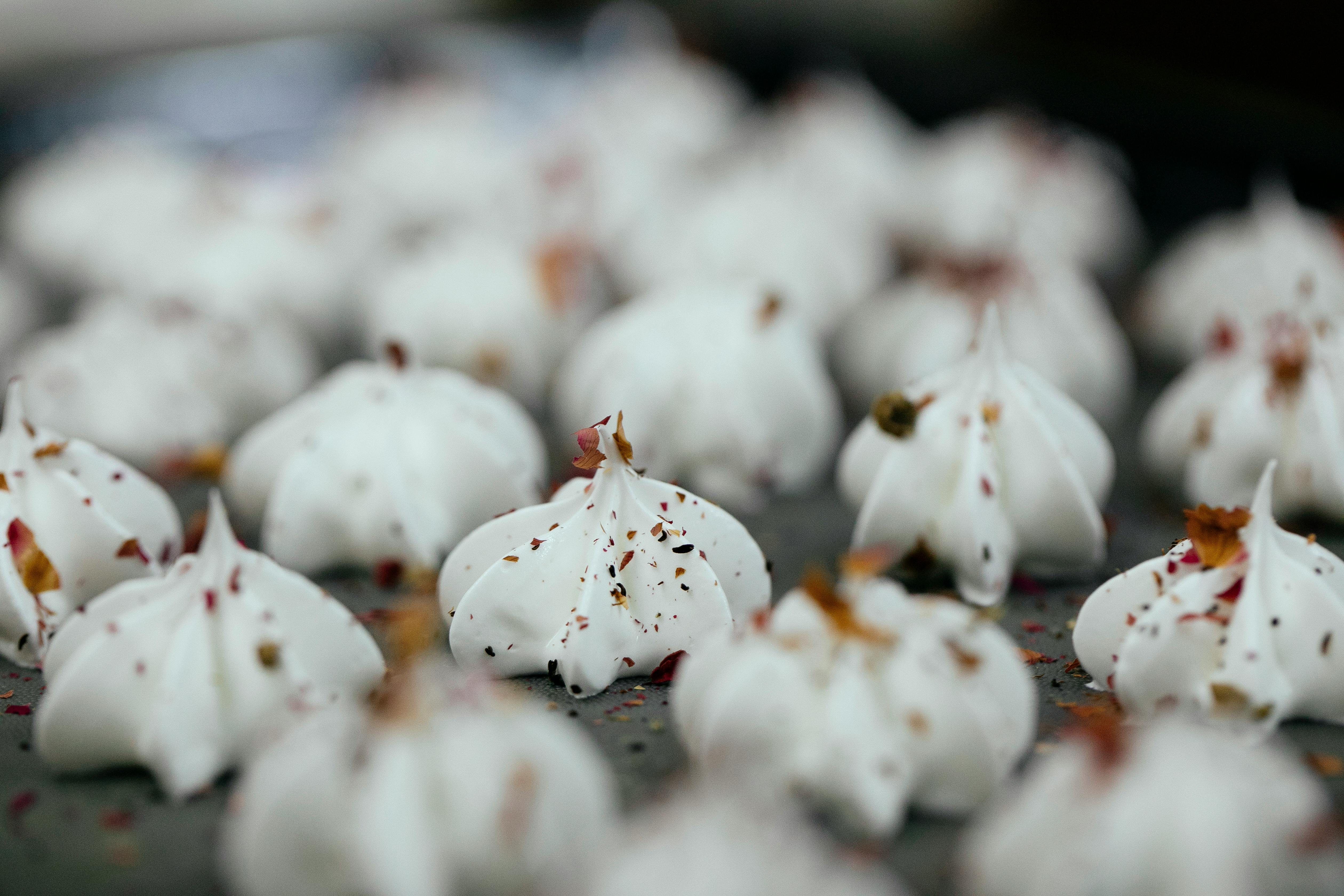 delicious raw meringue cookies with chocolate powder