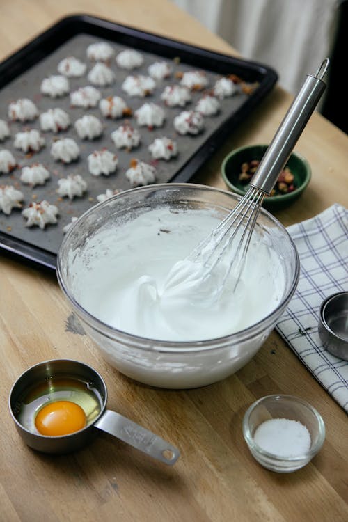 Glass bowl with whipped egg whites
