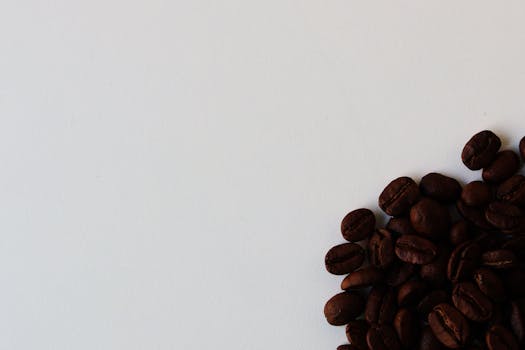 A minimalist arrangement of coffee beans against a clean white background.