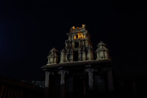 Historic majestic building facade at dark night