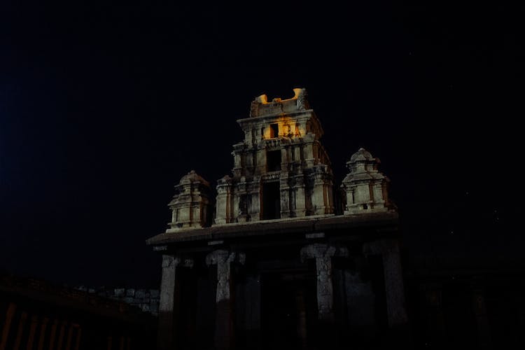 Historic Majestic Building Facade At Dark Night