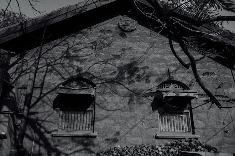 Old Stone Building With Shut Windows