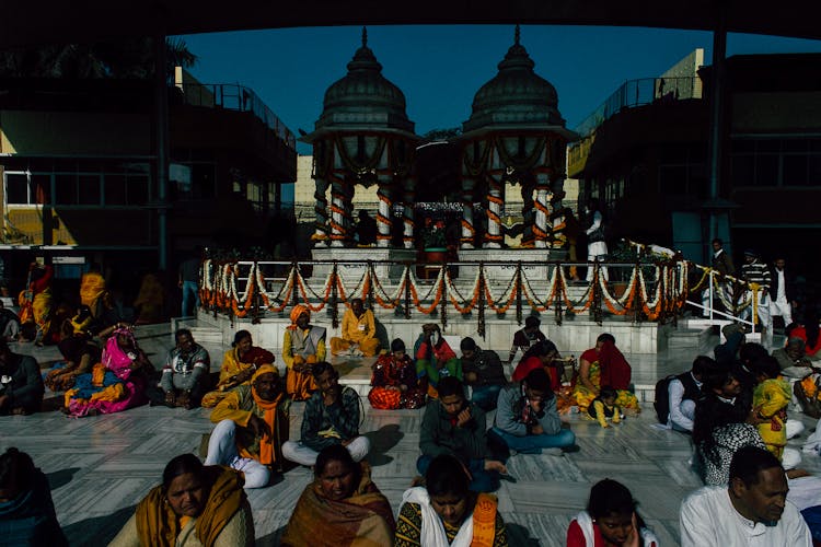 Group Of Indian People In Temple