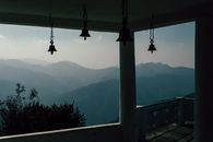 Spectacular view from window in old house located in hilly area in morning time