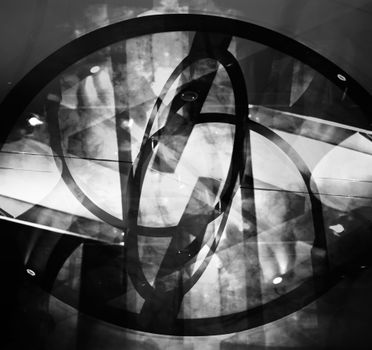 Black and white of abstract geometric background of modern building design located on street in city