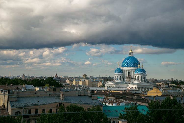 Cityscape Of Saint Petersburg With Old Cathedral And Buildings